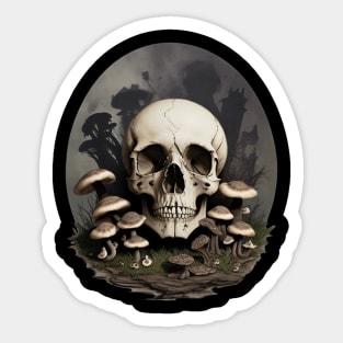 Skull with Mushrooms Sticker